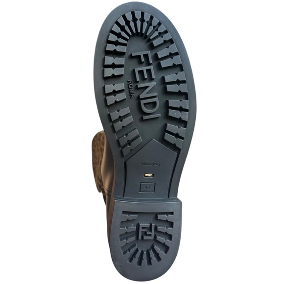 Fendi Filo FF Monogram Canvas and Leather Knee High Boots Black Brown Size 12 - Picture 15 of 16